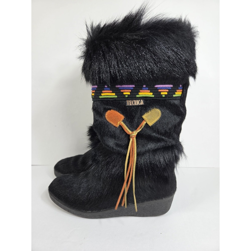 Vtg Tecnica Goat Fur Apres Boots Made in Italy Black Multi EU 39 US 8.5